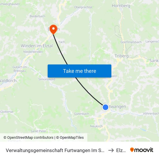 Verwaltungsgemeinschaft Furtwangen Im Schwarzwald to Elzach map