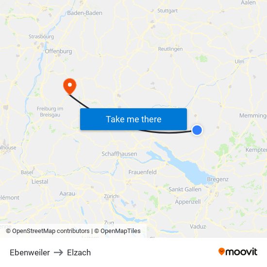 Ebenweiler to Elzach map