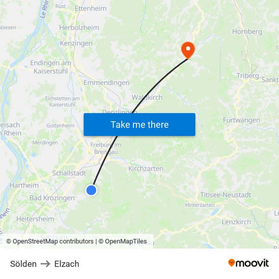 Sölden to Elzach map