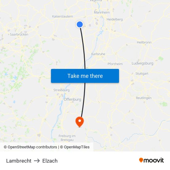 Lambrecht to Elzach map