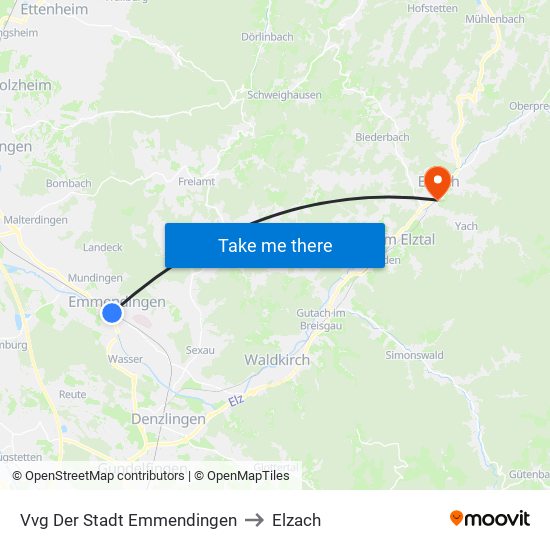 Vvg Der Stadt Emmendingen to Elzach map