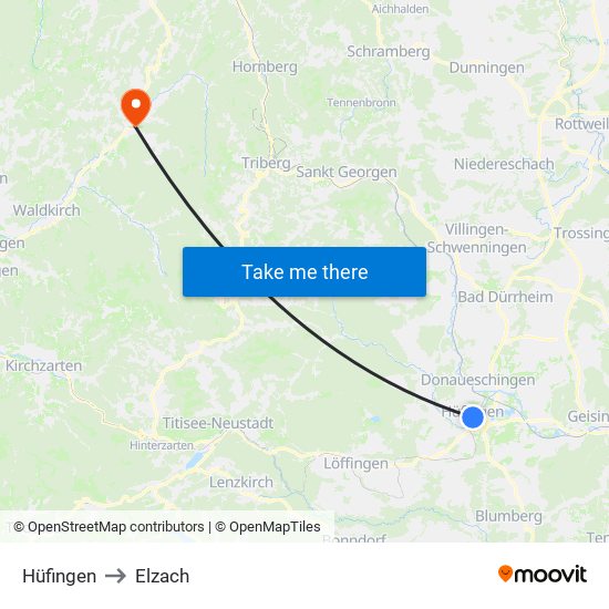 Hüfingen to Elzach map