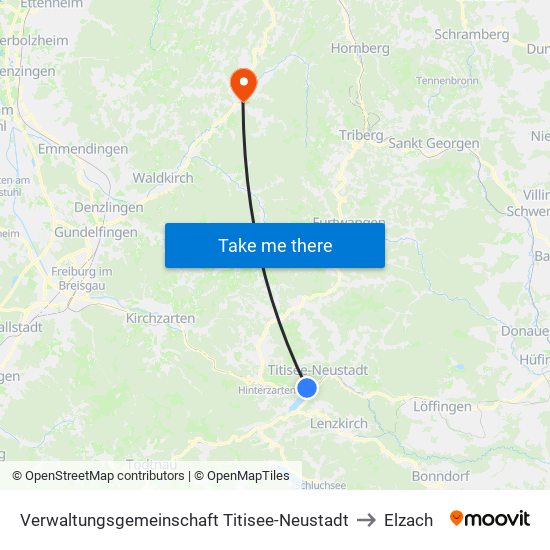 Verwaltungsgemeinschaft Titisee-Neustadt to Elzach map