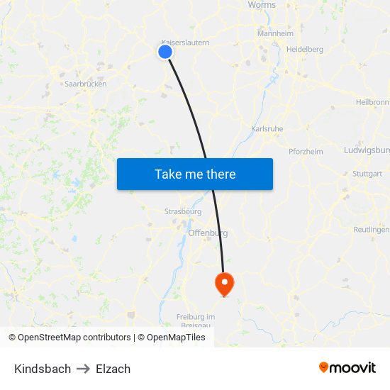 Kindsbach to Elzach map