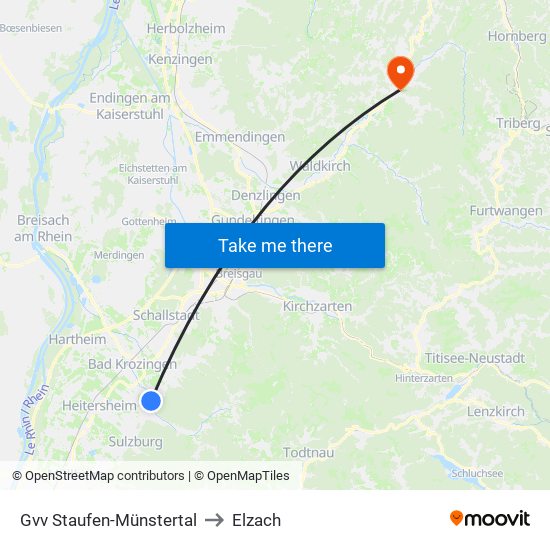 Gvv Staufen-Münstertal to Elzach map