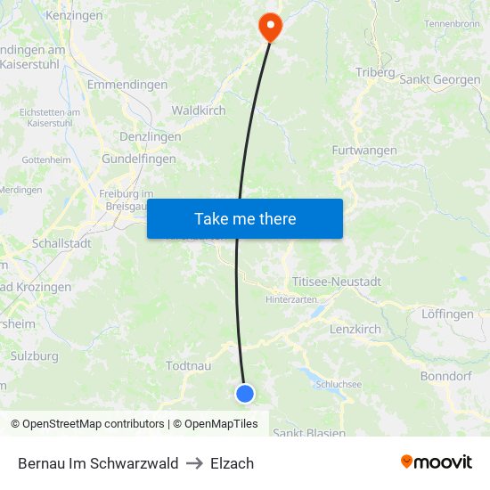 Bernau Im Schwarzwald to Elzach map