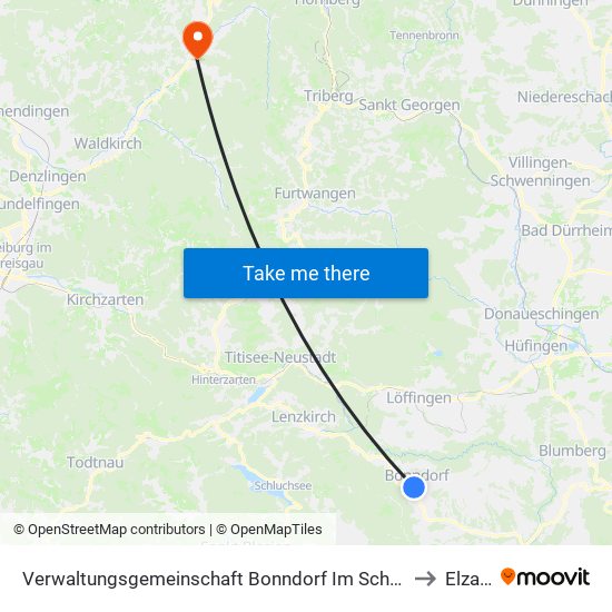 Verwaltungsgemeinschaft Bonndorf Im Schwarzwald to Elzach map