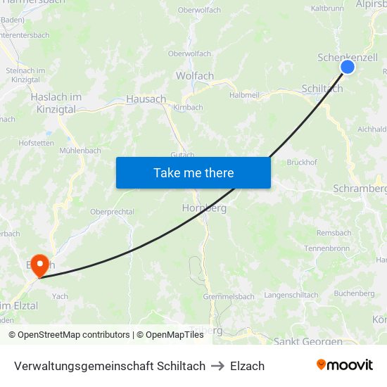 Verwaltungsgemeinschaft Schiltach to Elzach map