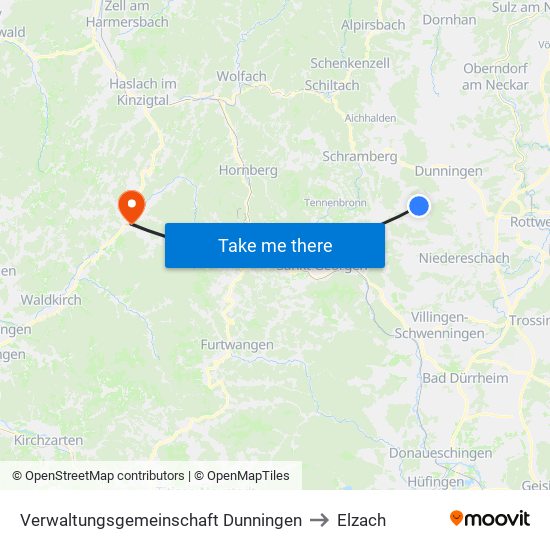 Verwaltungsgemeinschaft Dunningen to Elzach map