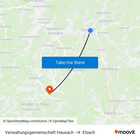 Verwaltungsgemeinschaft Hausach to Elzach map