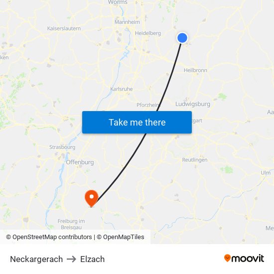 Neckargerach to Elzach map