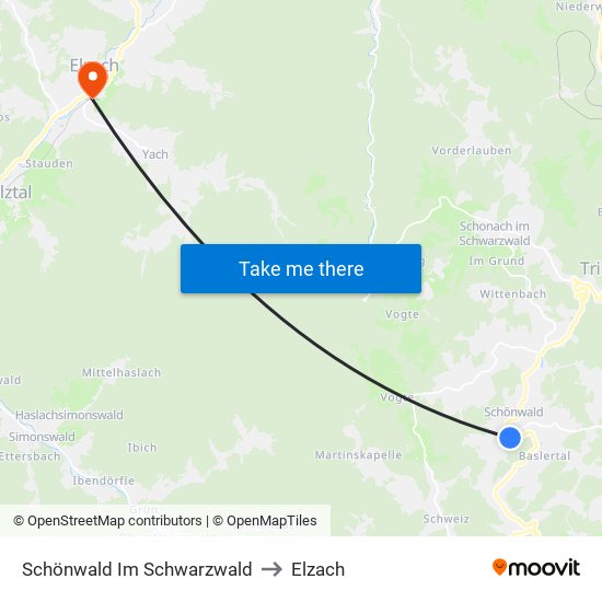 Schönwald Im Schwarzwald to Elzach map