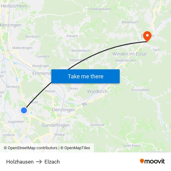 Holzhausen to Elzach map