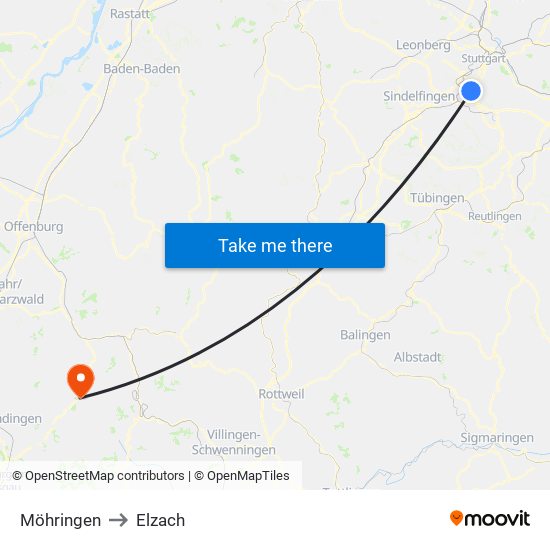 Möhringen to Elzach map