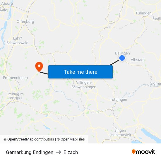 Gemarkung Endingen to Elzach map