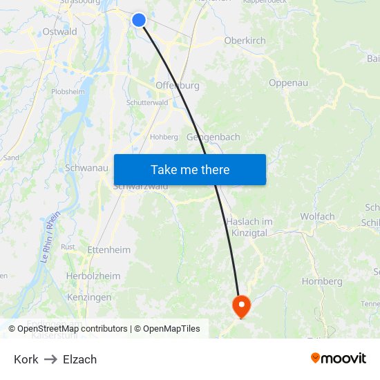 Kork to Elzach map