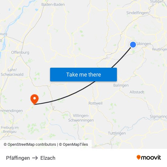 Pfäffingen to Elzach map