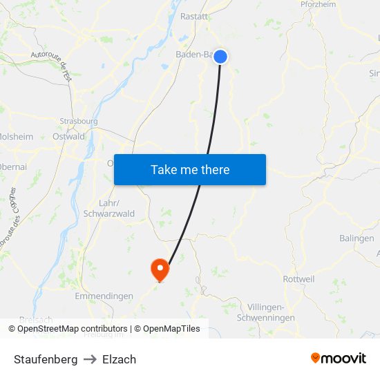 Staufenberg to Elzach map