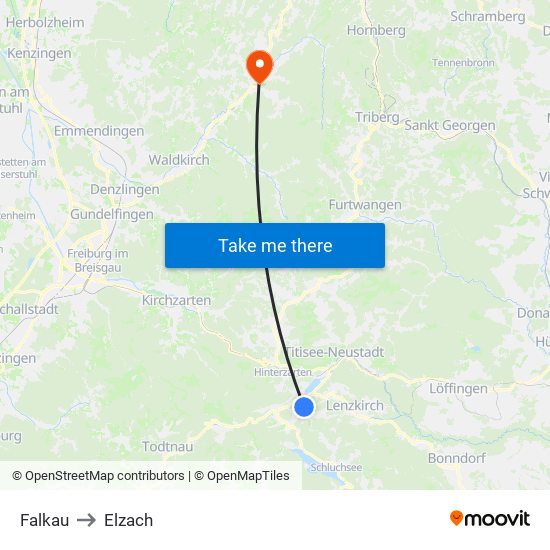 Falkau to Elzach map