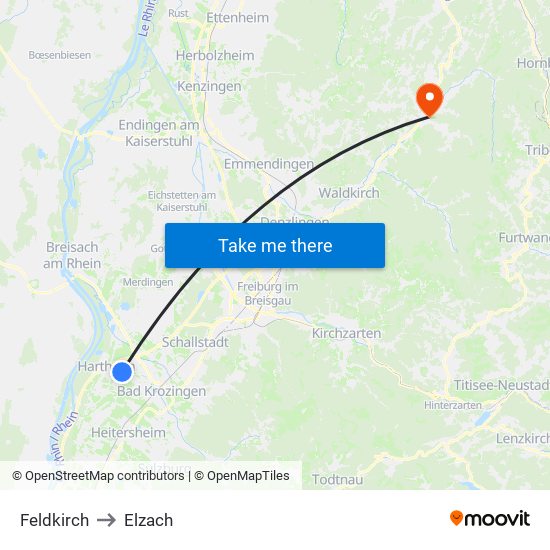 Feldkirch to Elzach map