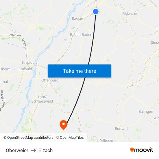 Oberweier to Elzach map