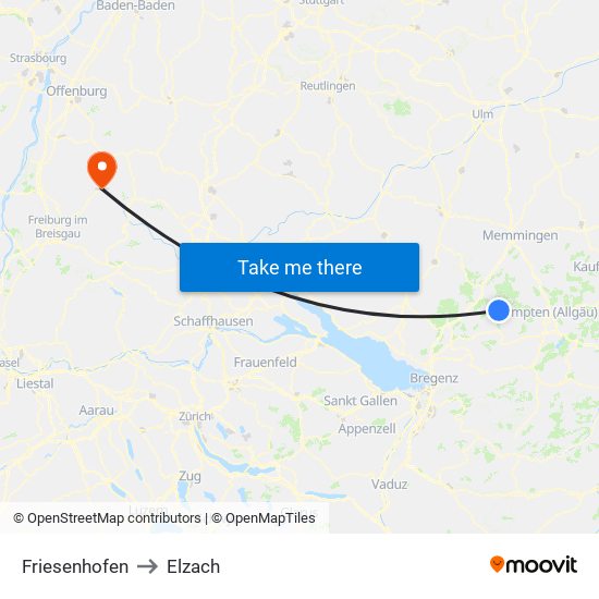 Friesenhofen to Elzach map