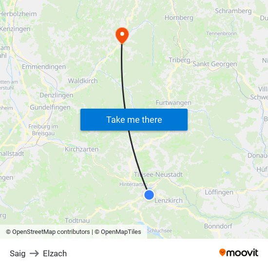 Saig to Elzach map