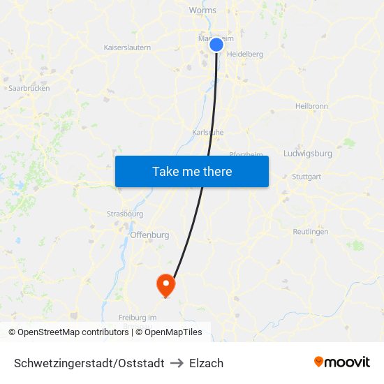 Schwetzingerstadt/Oststadt to Elzach map