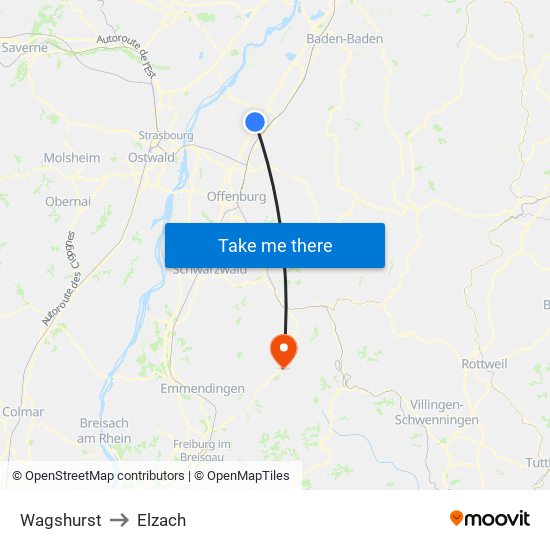 Wagshurst to Elzach map