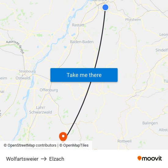 Wolfartsweier to Elzach map