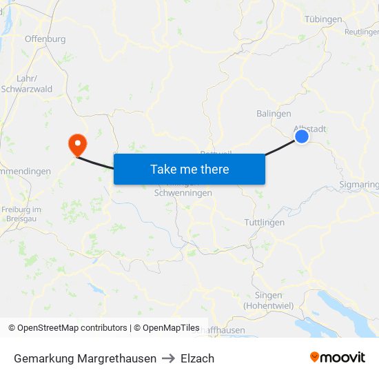 Gemarkung Margrethausen to Elzach map