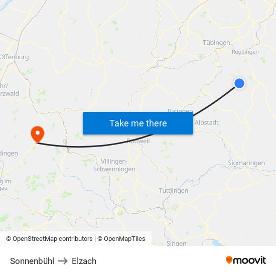 Sonnenbühl to Elzach map