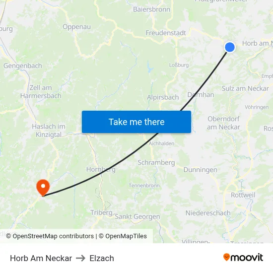 Horb Am Neckar to Elzach map