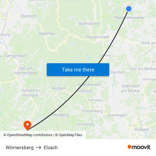 Wörnersberg to Elzach map