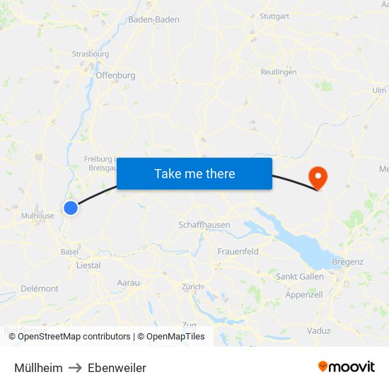 Müllheim to Ebenweiler map