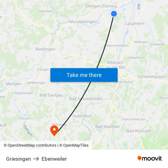 Griesingen to Ebenweiler map