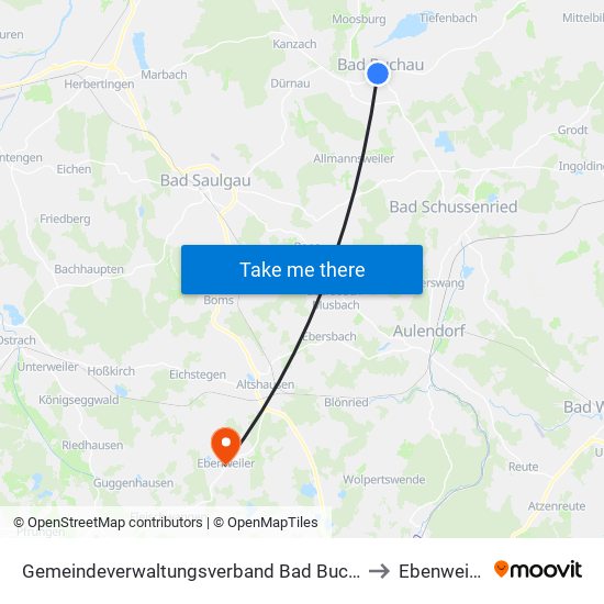Gemeindeverwaltungsverband Bad Buchau to Ebenweiler map