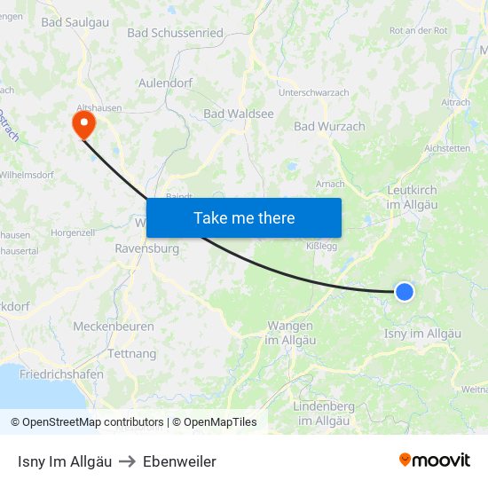 Isny Im Allgäu to Ebenweiler map