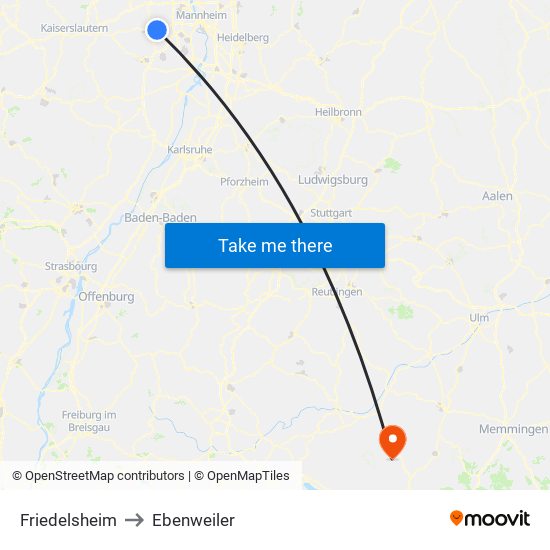 Friedelsheim to Ebenweiler map