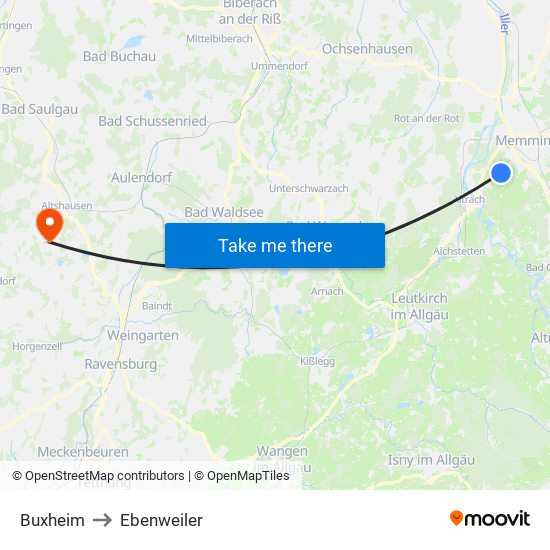 Buxheim to Ebenweiler map