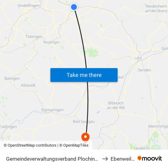 Gemeindeverwaltungsverband Plochingen to Ebenweiler map