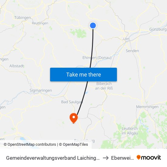 Gemeindeverwaltungsverband Laichinger Alb to Ebenweiler map