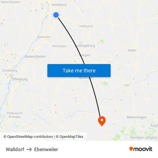 Walldorf to Ebenweiler map