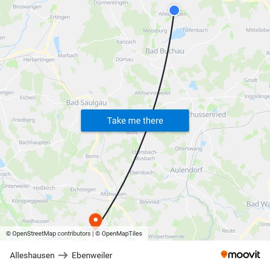 Alleshausen to Ebenweiler map