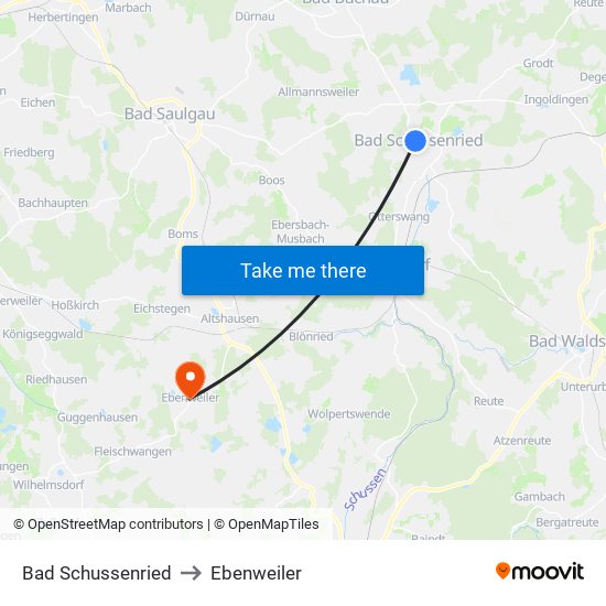 Bad Schussenried to Ebenweiler map