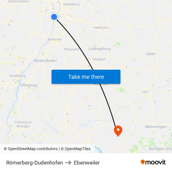 Römerberg-Dudenhofen to Ebenweiler map