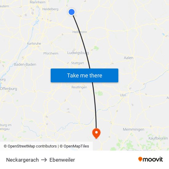 Neckargerach to Ebenweiler map