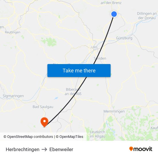 Herbrechtingen to Ebenweiler map