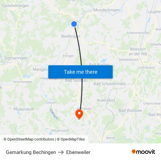 Gemarkung Bechingen to Ebenweiler map