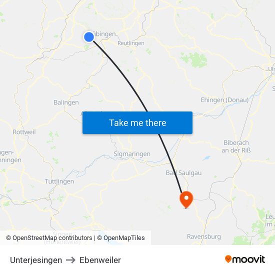 Unterjesingen to Ebenweiler map